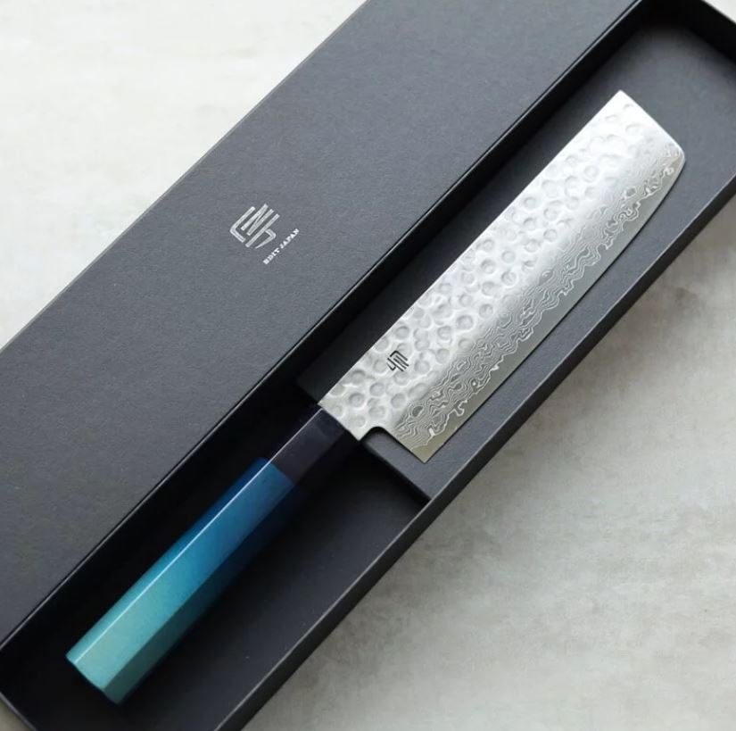 藍包丁 新薄刃 160mm VG10鋼 鎚目 大馬士革-1 藍包丁 新薄刃 165mm VG10鋼 鎚目 大馬士革