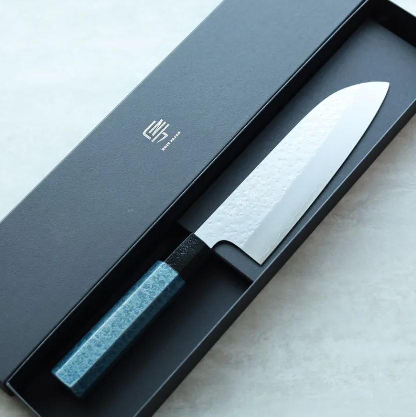 1 藍包丁 黑崎真x福井職人 三德刀 165mm VG XEOS鋼 和紙藍柄