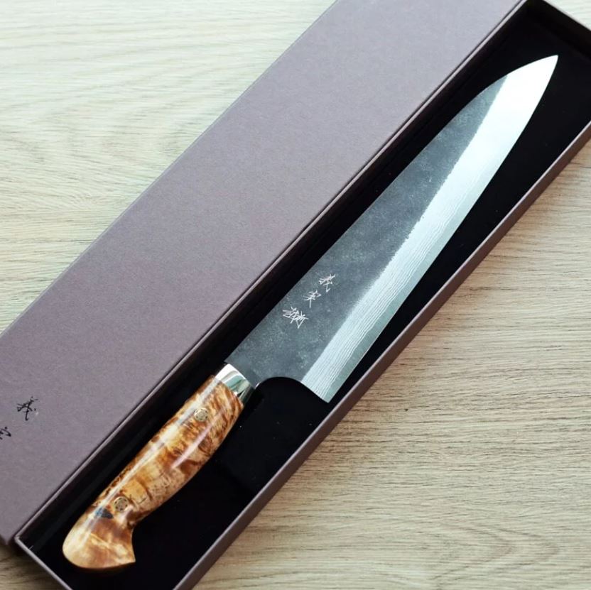 加藤義實 牛刀 240mm 青紙超級鋼<br>黑打大馬士革