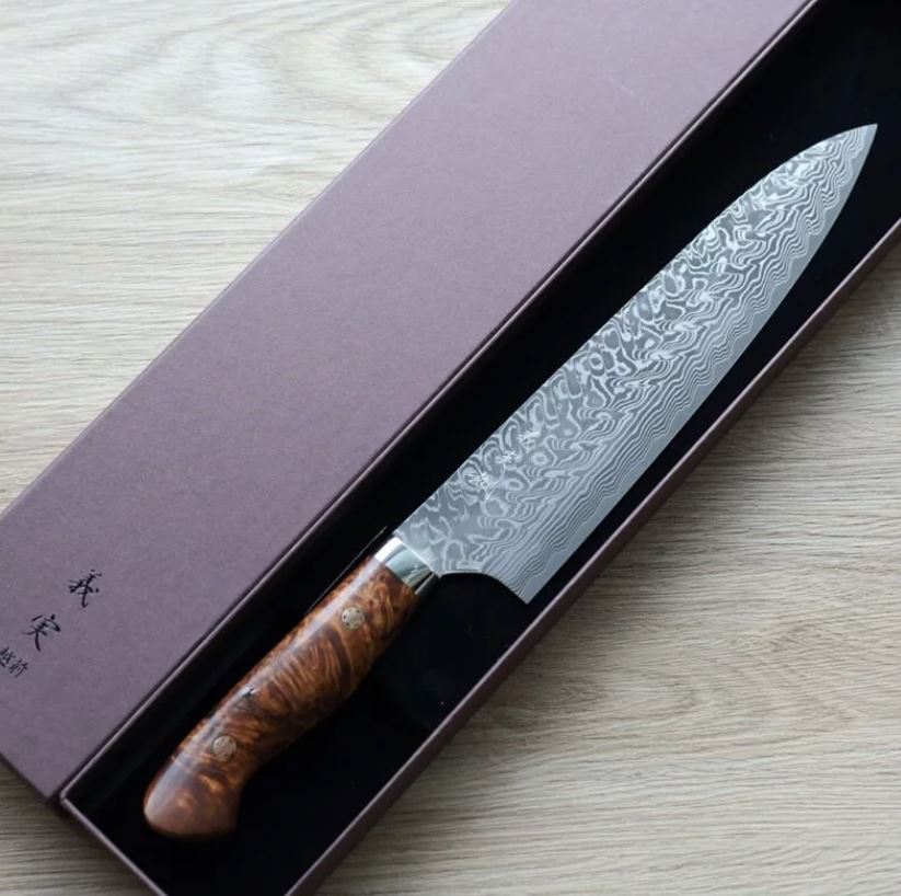 1 加藤義實 牛刀 210mm SG2<br>黑染鎳大馬士革 墨流