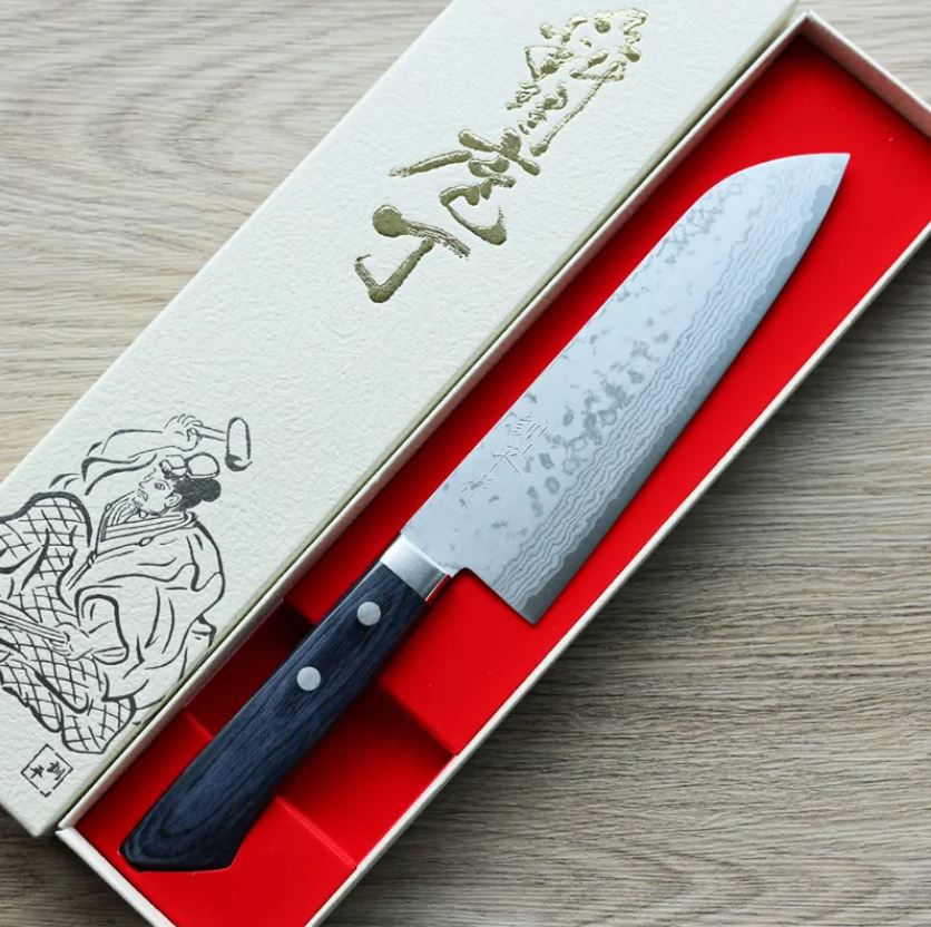 1 增谷訓生 三德刀 170mm VG10鋼 彩流 藍柄