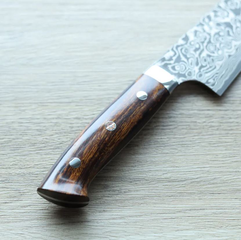 1 佐治武士 牛刀 240mm R2粉末HSS鋼 大馬士革 沙漠鐵木柄