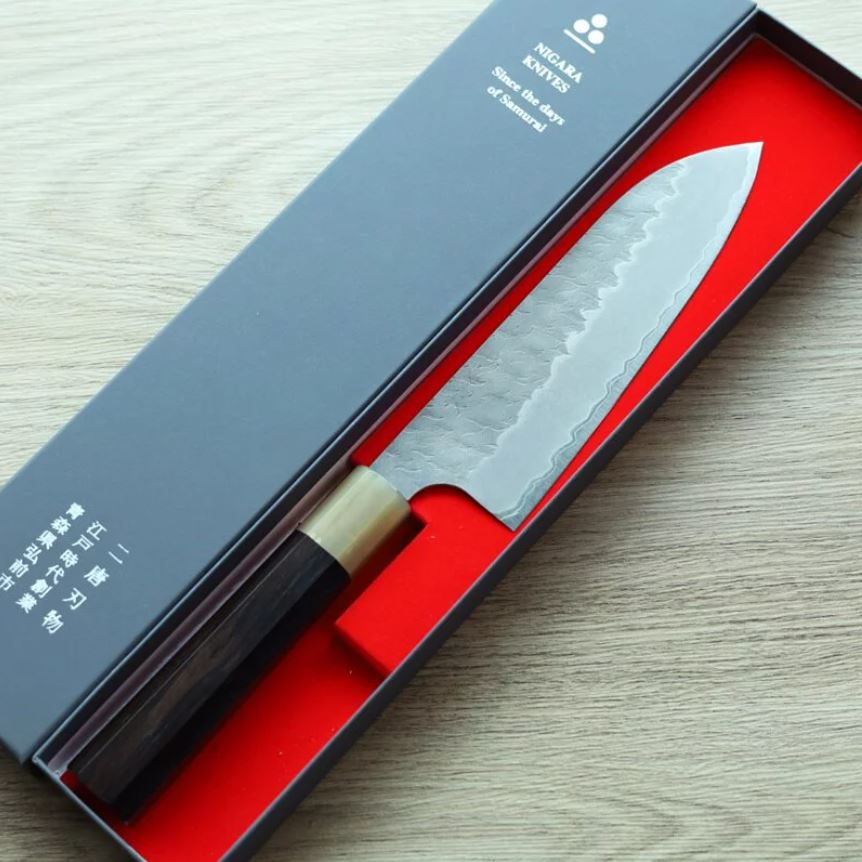 1 二唐刃物 三德 165mm 青紙超級鋼 柳葉磨鎚目