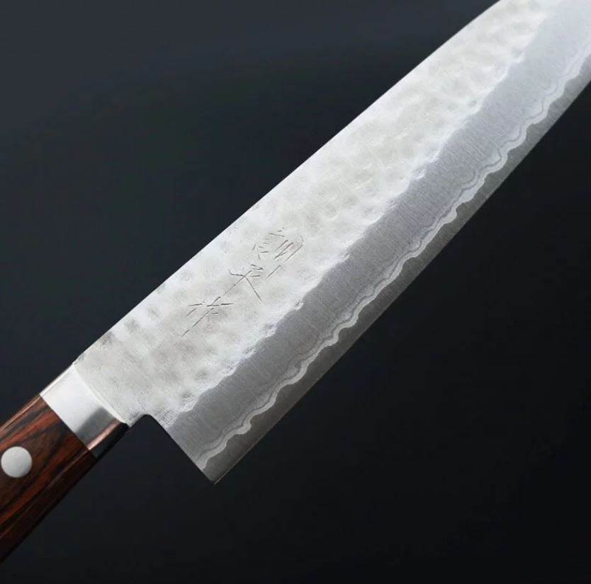 1 增谷訓生 牛刀 180mm VG10鋼 鎚目大馬士革 刻流 桃花心木柄