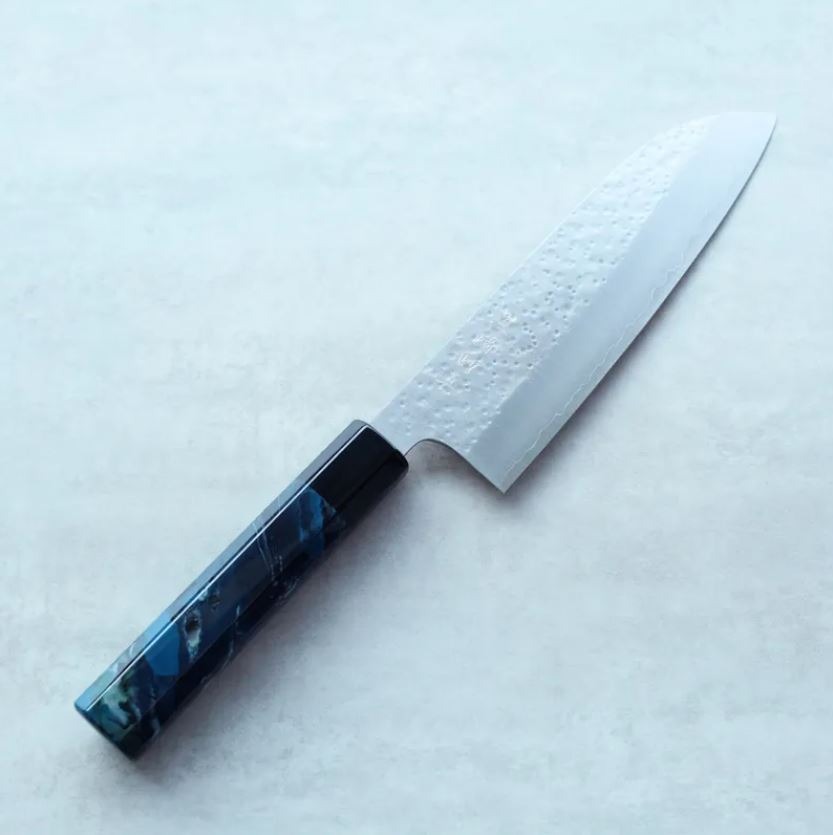 12 藍包丁 黑崎真x福井職人 三德刀 165mm VG XEOS鋼 流紋柄/藍