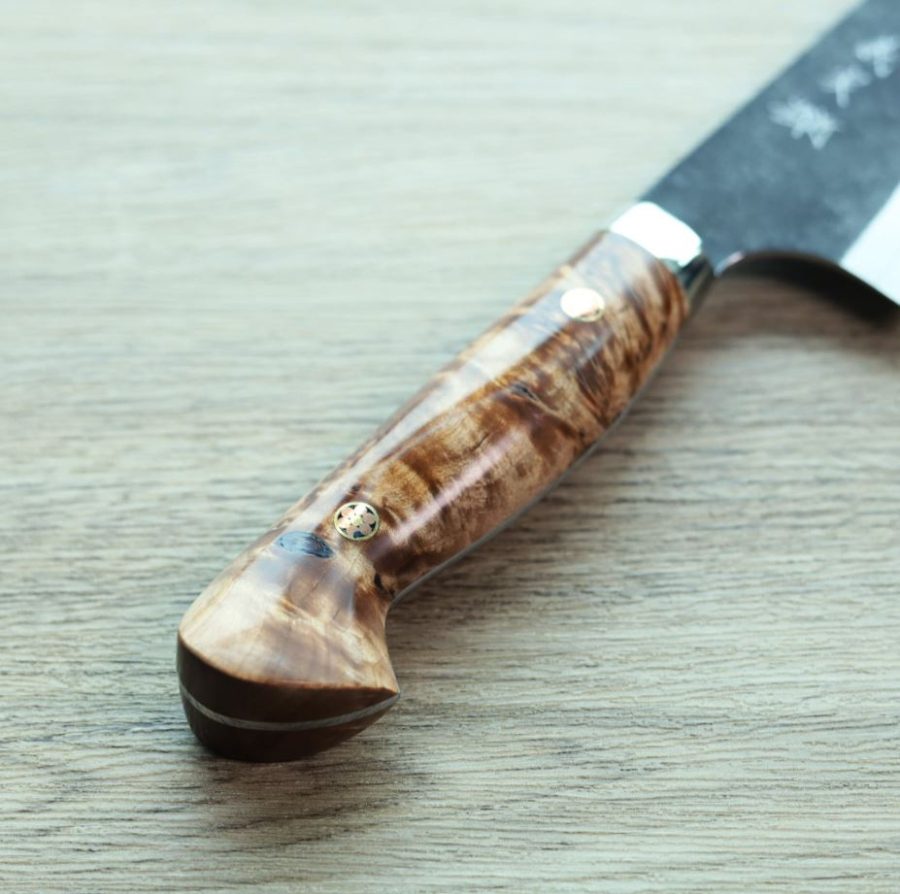 加藤義實 牛刀 240mm 青紙超級鋼<br>黑打大馬士革