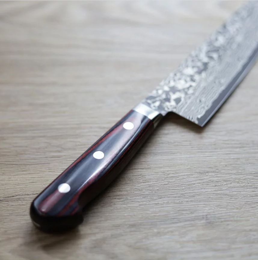 加藤義実 牛刀 210mm VG10 黑染鎳大馬士革 墨流