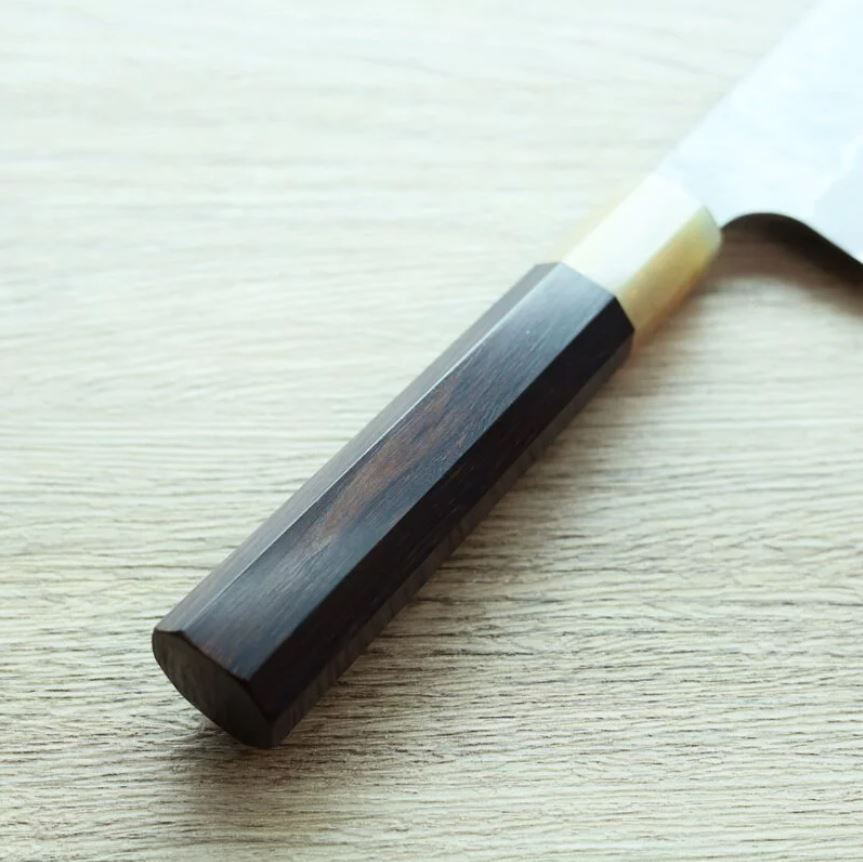 2 二唐刃物 三德 165mm 青紙超級鋼 柳葉磨鎚目