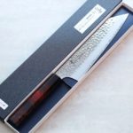 堺孝行 和劍型牛刀 190mm VG10鋼 酒紅龜甲七彩柄 33層鎚目大馬士革