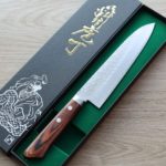 2 增谷訓生 牛刀 180mm VG10鋼 鎚目大馬士革 刻流 桃花心木柄