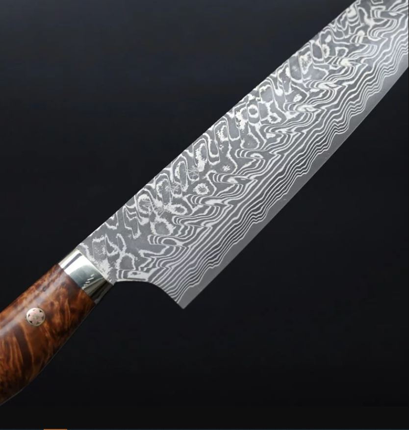 3 加藤義實 牛刀 210mm SG2<br>黑染鎳大馬士革 墨流