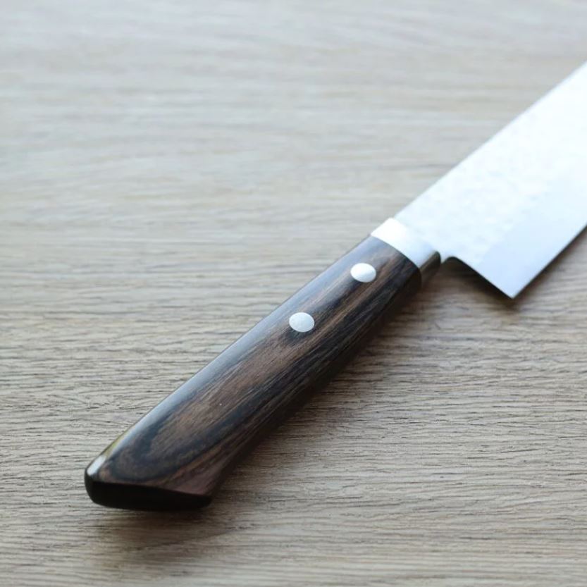 3 增谷訓生 牛刀 180mm VG10鋼 鎚目大馬士革 刻流 蘇格蘭柄