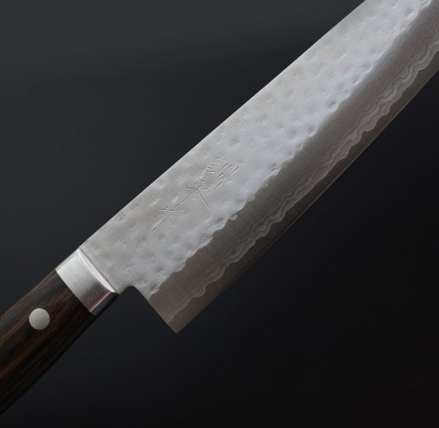 4 增谷訓生 牛刀 180mm VG10鋼 鎚目大馬士革 刻流 蘇格蘭柄