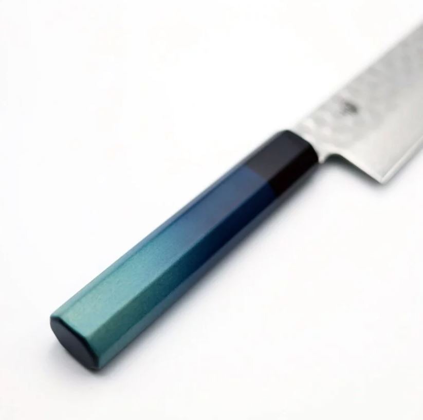 藍包丁 新牛刀 210mm VG10鋼 鎚目 大馬士革