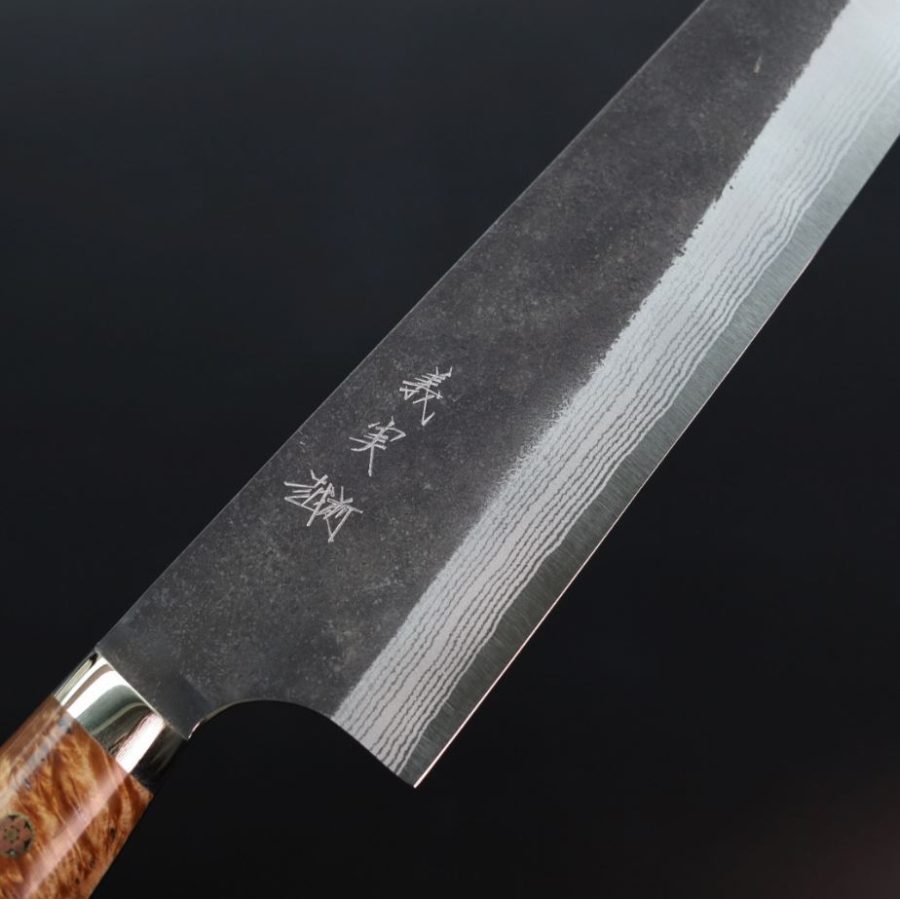 加藤義實 牛刀 240mm 青紙超級鋼<br>黑打大馬士革