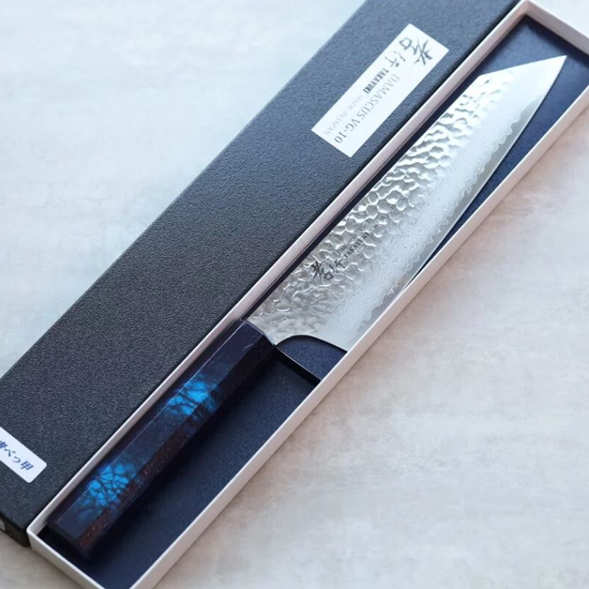 堺孝行 和劍型牛刀 190mm VG10鋼 群青龜甲七彩柄 33層鎚目大馬士革