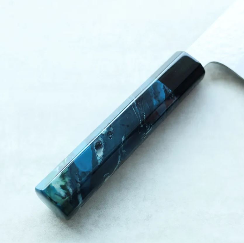 5 藍包丁 黑崎真x福井職人 三德刀 165mm VG XEOS鋼 流紋柄/藍