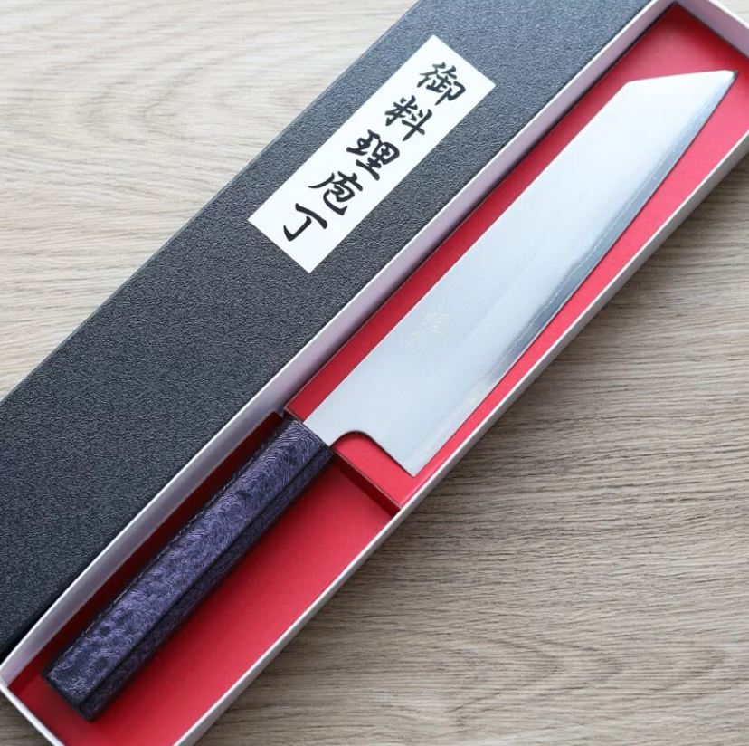 恆久 切付牛刀 210mm 白紙鋼 樫紫柄-1 恆久 切付牛刀 210mm 白紙鋼 樫紫柄