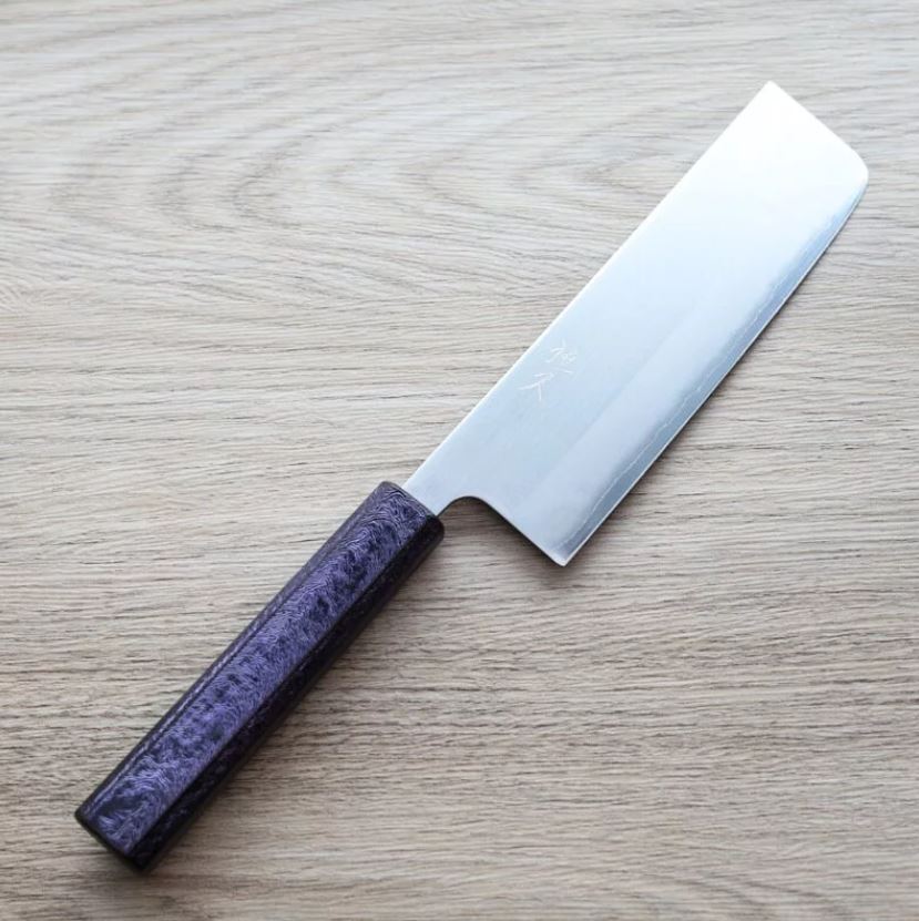 恆久 菜切 165mm 白紙鋼 樫紫柄-2 恆久 菜切 165mm 白紙鋼 樫紫柄