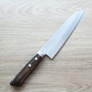 增谷訓生 牛刀 180mm VG10鋼 鎚目大馬士革 刻流 蘇格蘭柄