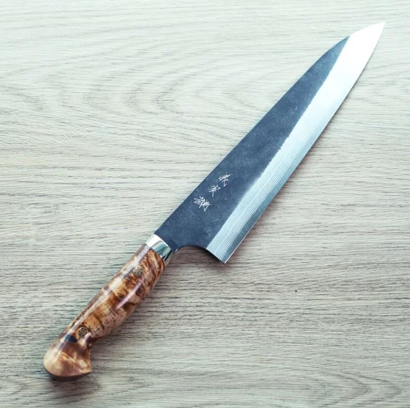 加藤義實 牛刀 240mm 青紙超級鋼<br>黑打大馬士革