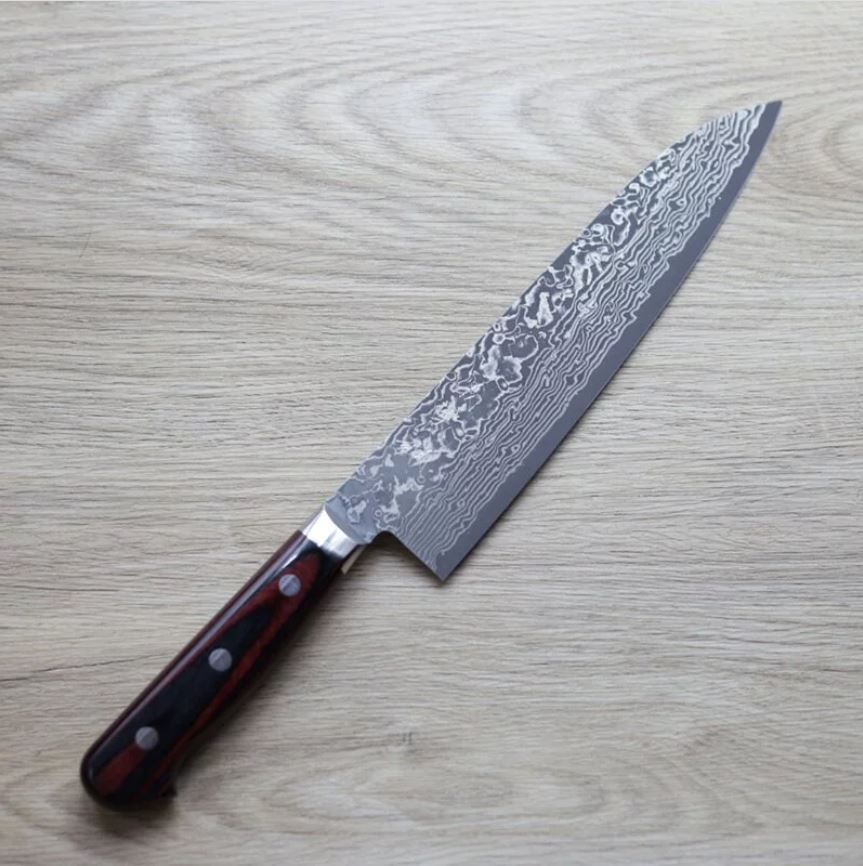 加藤義実 牛刀 210mm VG10 黑染鎳大馬士革 墨流