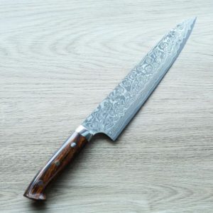 佐治武士 牛刀 240mm R2粉末HSS鋼 大馬士革 沙漠鐵木柄