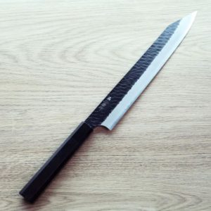 二唐刃物 切付筋引 255mm SG2粉末HSS鋼 黑打鎚目