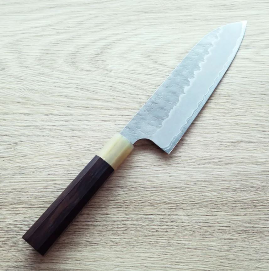 擷取 二唐刃物 三德 165mm 青紙超級鋼 柳葉磨鎚目