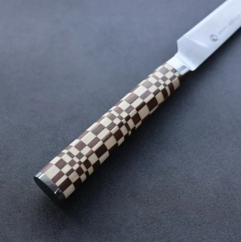 3 龍泉刃物 寄木細工 牛排刀/市松 100mm ATS314 63層大馬士革