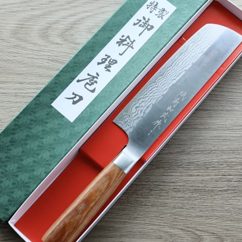 加茂勝康 菜切刀 165mm VG10鋼 大馬士革 (3) 加茂勝康 菜切刀 165mm VG10鋼<br>大馬士革