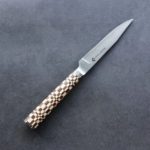 擷取 龍泉刃物 寄木細工 牛排刀/市松 100mm ATS314 63層大馬士革