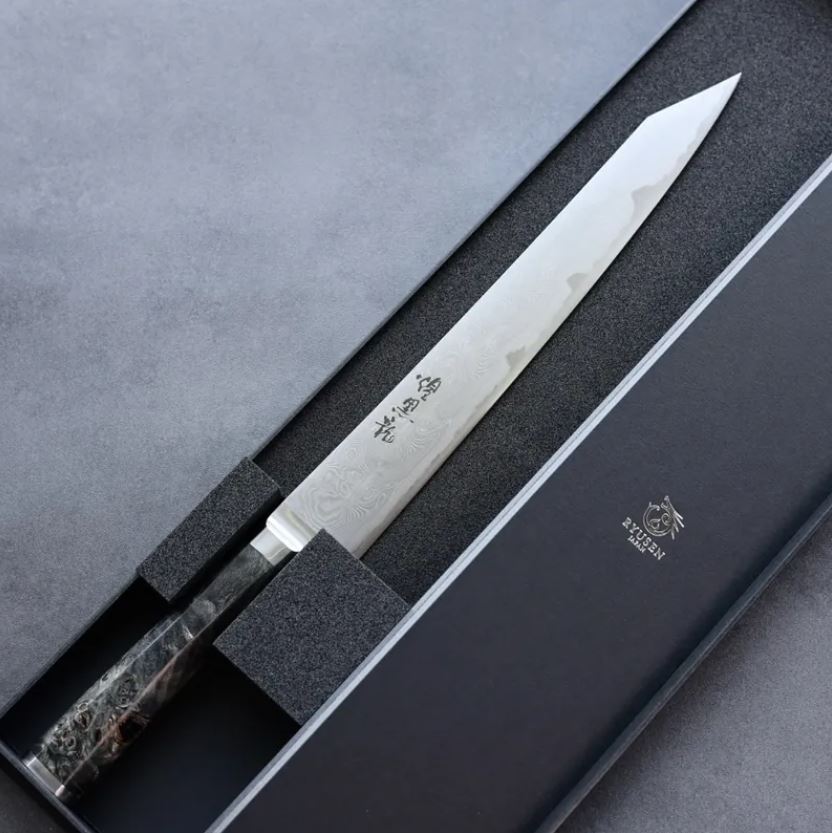 龍泉刃物 煌黑龍 筋引 260mm SG2粉末HSS鋼 99層鎳染 大馬士革