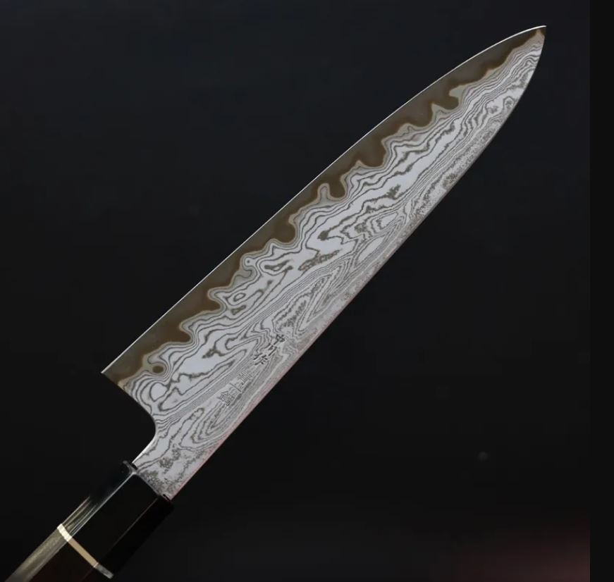 6 中川打刃物 牛刀 210mm 青一鋼 酸洗墨流/明神研磨