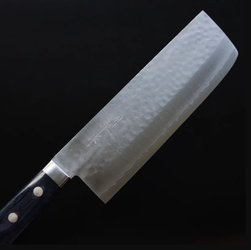 增谷訓生 寬版菜切 165mm VG10鋼 刻流 藍柄