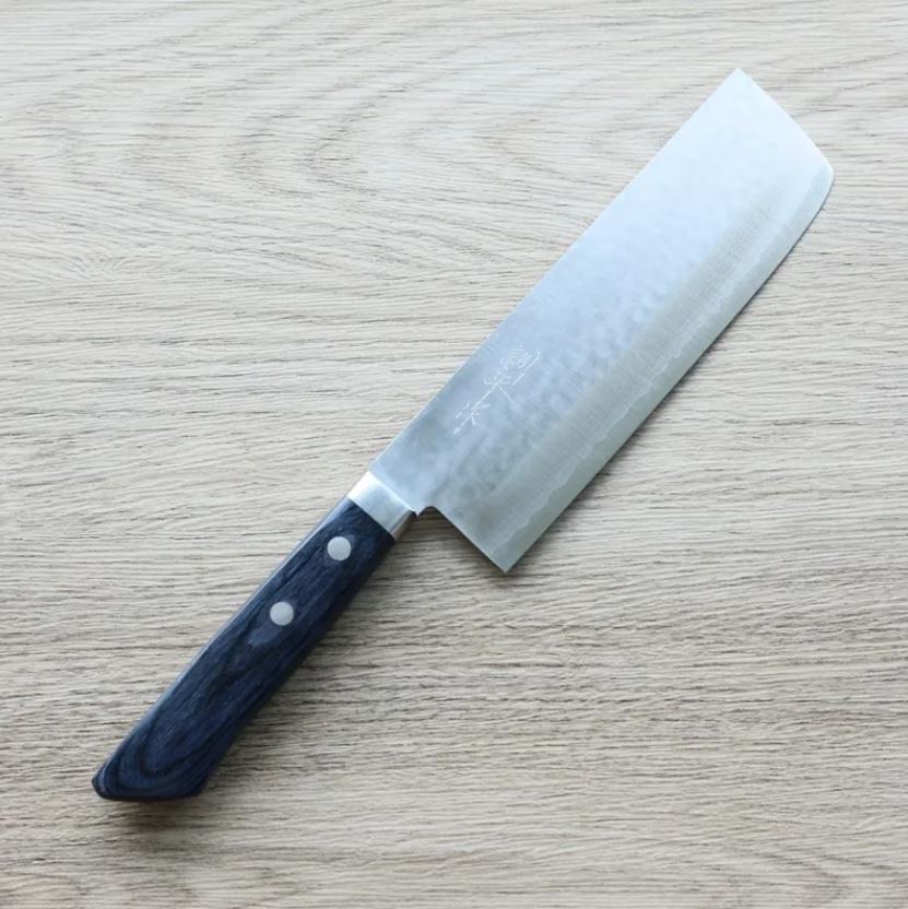 增谷訓生 寬版菜切 165mm VG10鋼 刻流 藍柄