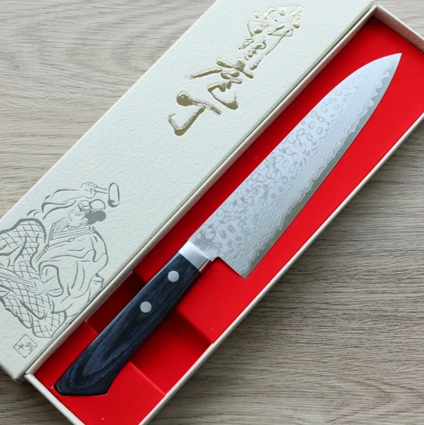 增谷訓生 牛刀 180mm VG10鋼 鎚目大馬士革 彩流 藍柄 (1) 增谷訓生 牛刀 180mm VG10鋼 鎚目大馬士革 彩流 藍柄