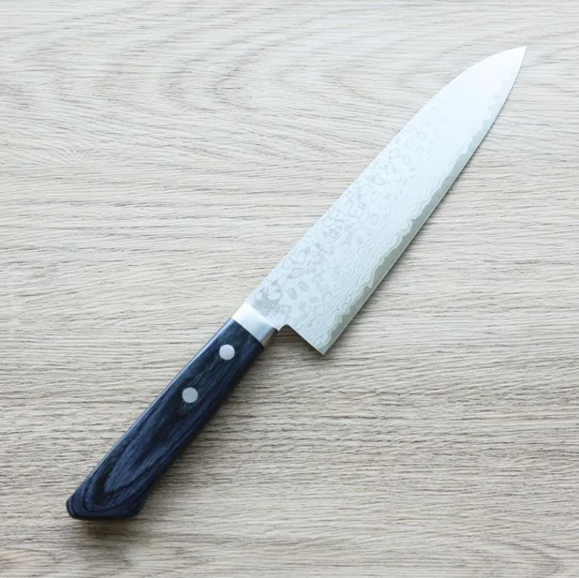增谷訓生 牛刀 180mm VG10鋼 鎚目大馬士革 彩流 藍柄 (3) 增谷訓生 牛刀 180mm VG10鋼 鎚目大馬士革 彩流 藍柄