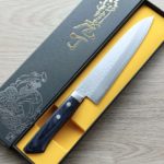 1 增谷訓生 牛刀 180mm VG10鋼 鎚目大馬士革 刻流藍柄