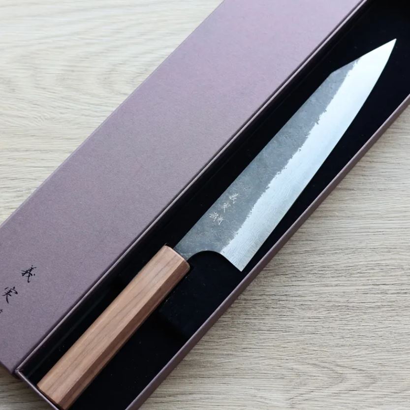 1 加藤義実 切付牛刀 210mm 青紙超級鋼 黑打墨流