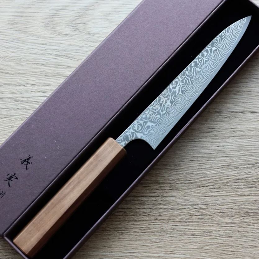 1 加藤義実 蔬果刀 150mm SG2粉末HSS鋼 黑染鎳 大馬士革
