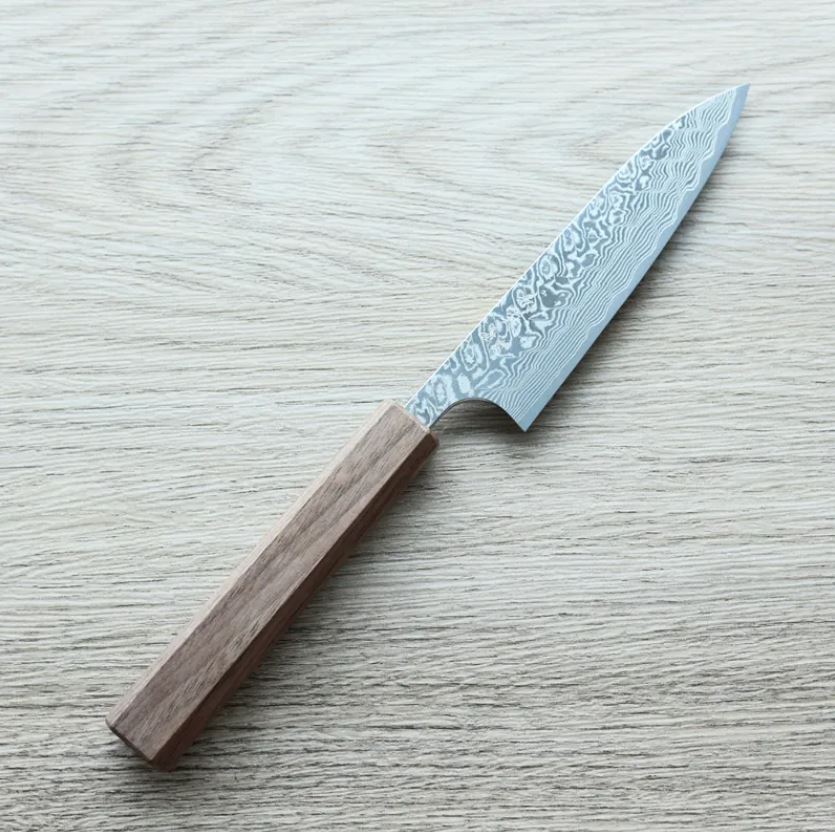 120mm (2) 加藤義実 蔬果刀 120mm SG2粉末HSS鋼 黑染鎳 大馬士革