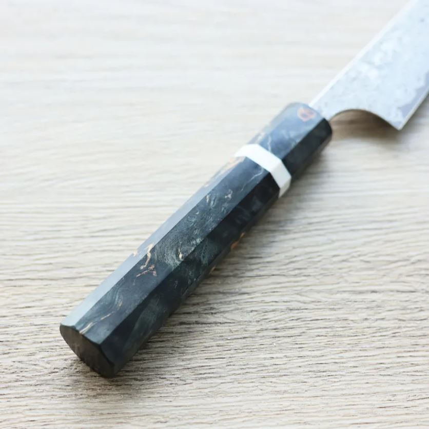 3 加藤義実 蔬果刀 120mm VG10 黑染鎳大馬士革 穩定樺木柄