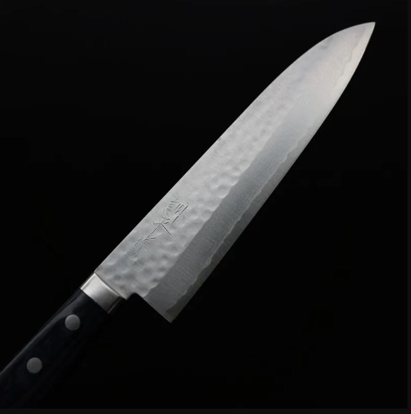 6 增谷訓生 牛刀 180mm VG10鋼 鎚目大馬士革 刻流藍柄