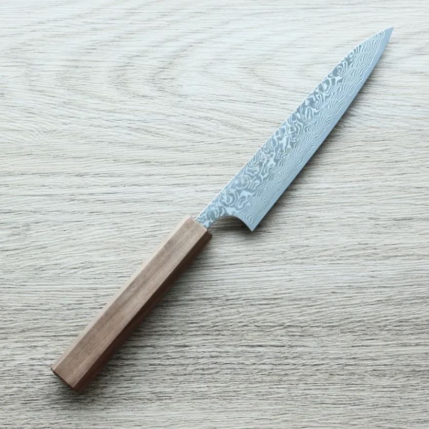 擷取 加藤義実 蔬果刀 150mm SG2粉末HSS鋼 黑染鎳 大馬士革