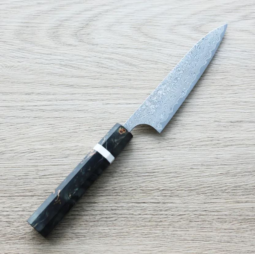 擷取 加藤義実 蔬果刀 120mm VG10 黑染鎳大馬士革 穩定樺木柄