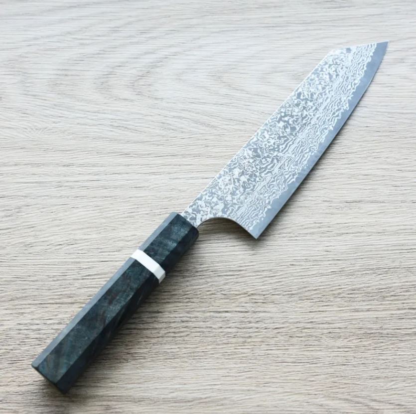 文化 170mm (1) 加藤義実 文化 170mm VG10 黑染鎳大馬士革 穩定樺木柄