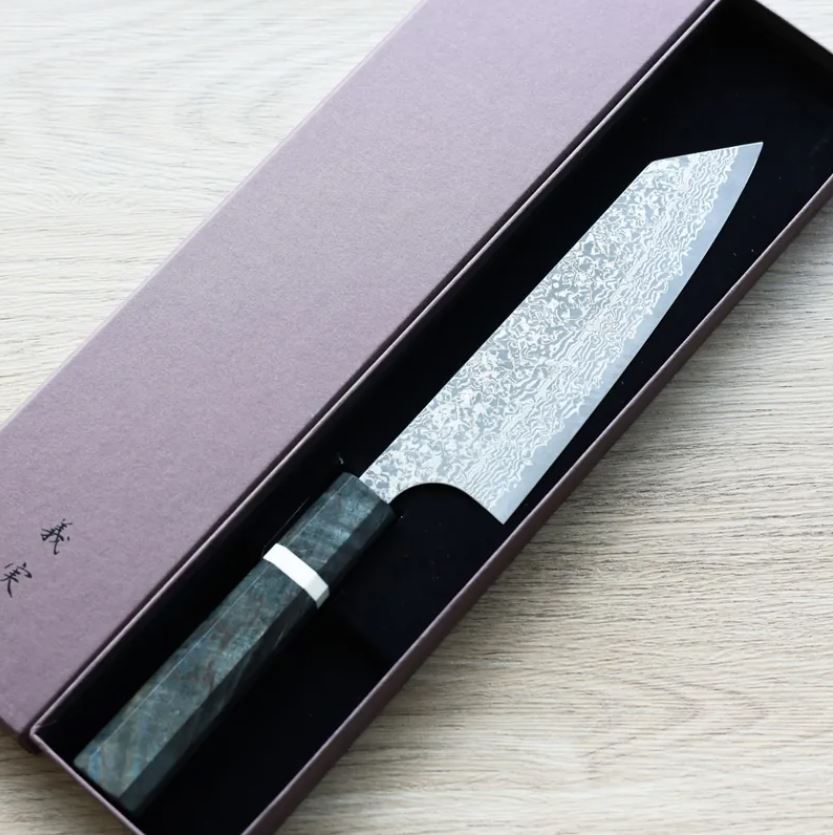 文化 170mm (3) 加藤義実 文化 170mm VG10 黑染鎳大馬士革 穩定樺木柄