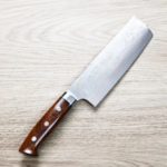 菜切 170mm 青紙鋼 (2) 佐治武士 菜切 170mm 青紙鋼 有色大馬士革 沙漠鐵木柄