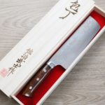 菜切 170mm 青紙鋼 (3) 佐治武士 菜切 170mm 青紙鋼 有色大馬士革 沙漠鐵木柄